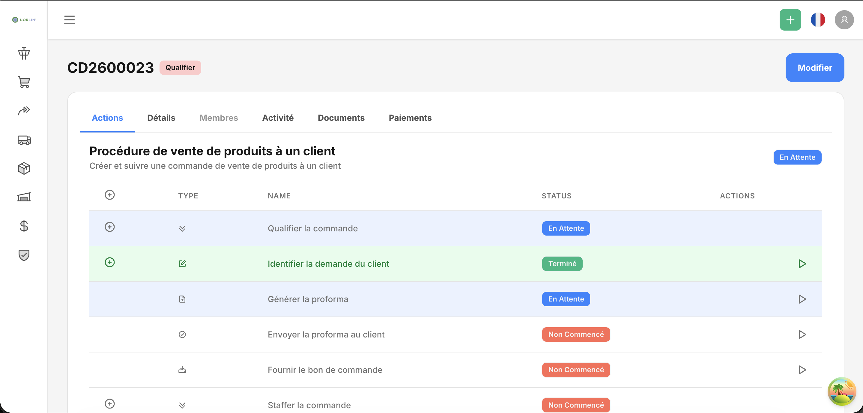 Exemple de procédure des commandes d'achat et de vente Sixsoft