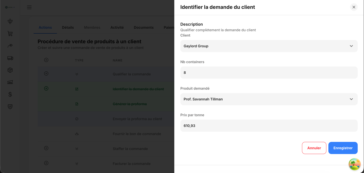 Enchaînement devis, commande, facture